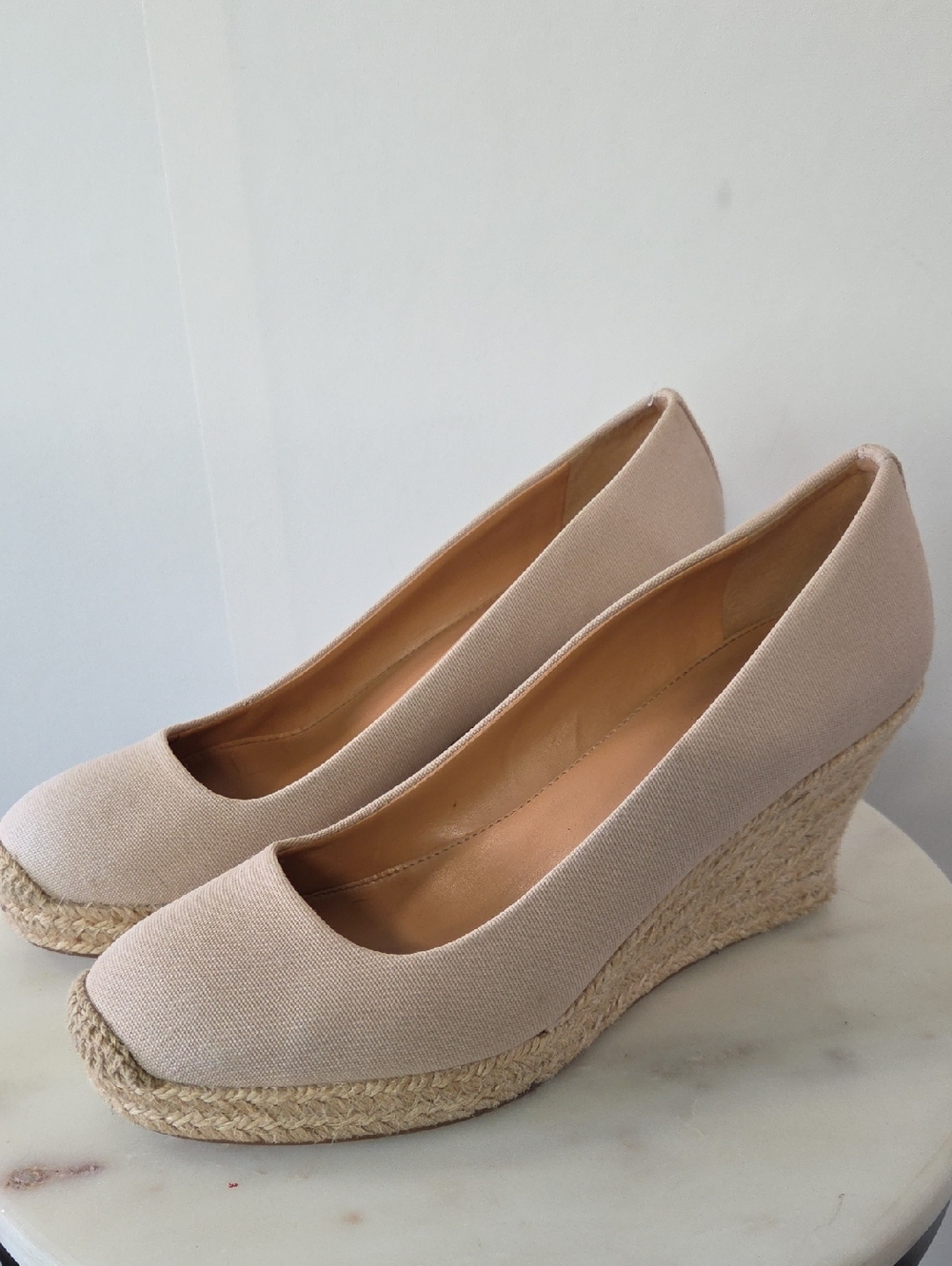 J. Crew Beige Canvas Espadrille Wedge Pumps Size 7.5 - Picture 1 of 7